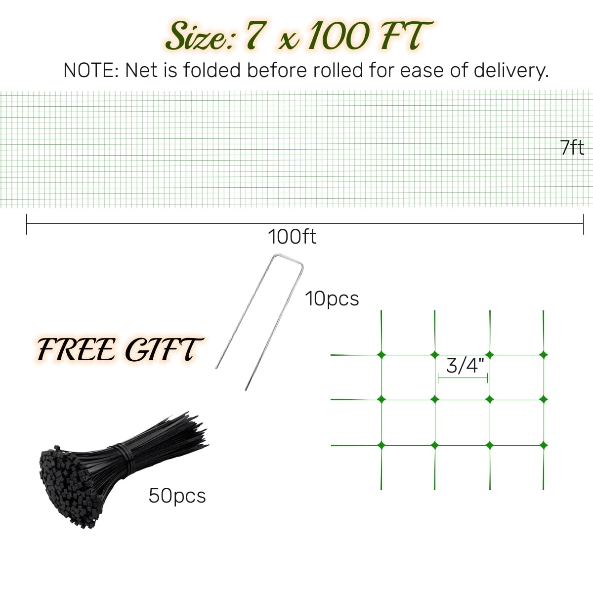 Bird Netting Garden Netting for Garden Protection Reusable for Plants Fruit Trees Vegetables Against Birds Deer and Other Animals 7x100ft Green