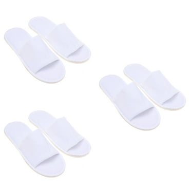3 Pairs  Disposable Slippers Open Toe Non-Slip Home Hotel Spa Party Guest Indoor Slippers (White)
