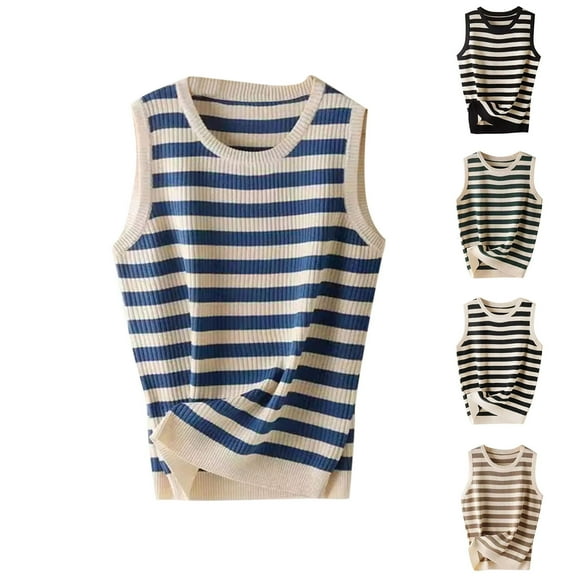 Tank Tops for Women Plus Size Summmer Sleeveless Tops Shirt Women‘s Casual Oversize Round-Neck Hooded Summer Striped Knit Sleeveless Tank Top Sleeveless Tops for Women M-4XL
