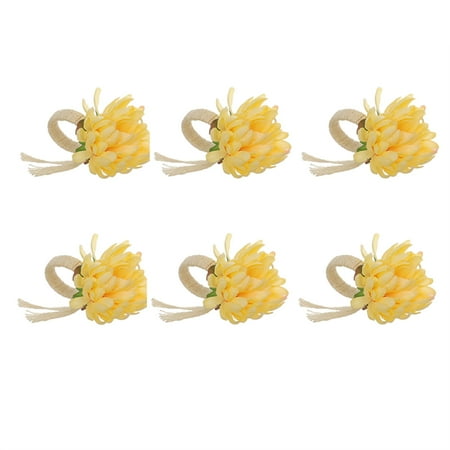 

6 Pcs Flower Shaped Towel Buckle Napkin Ring Chrysanthemum Napkin Ring Holder for Dinner Festival Wedding Party Yellow