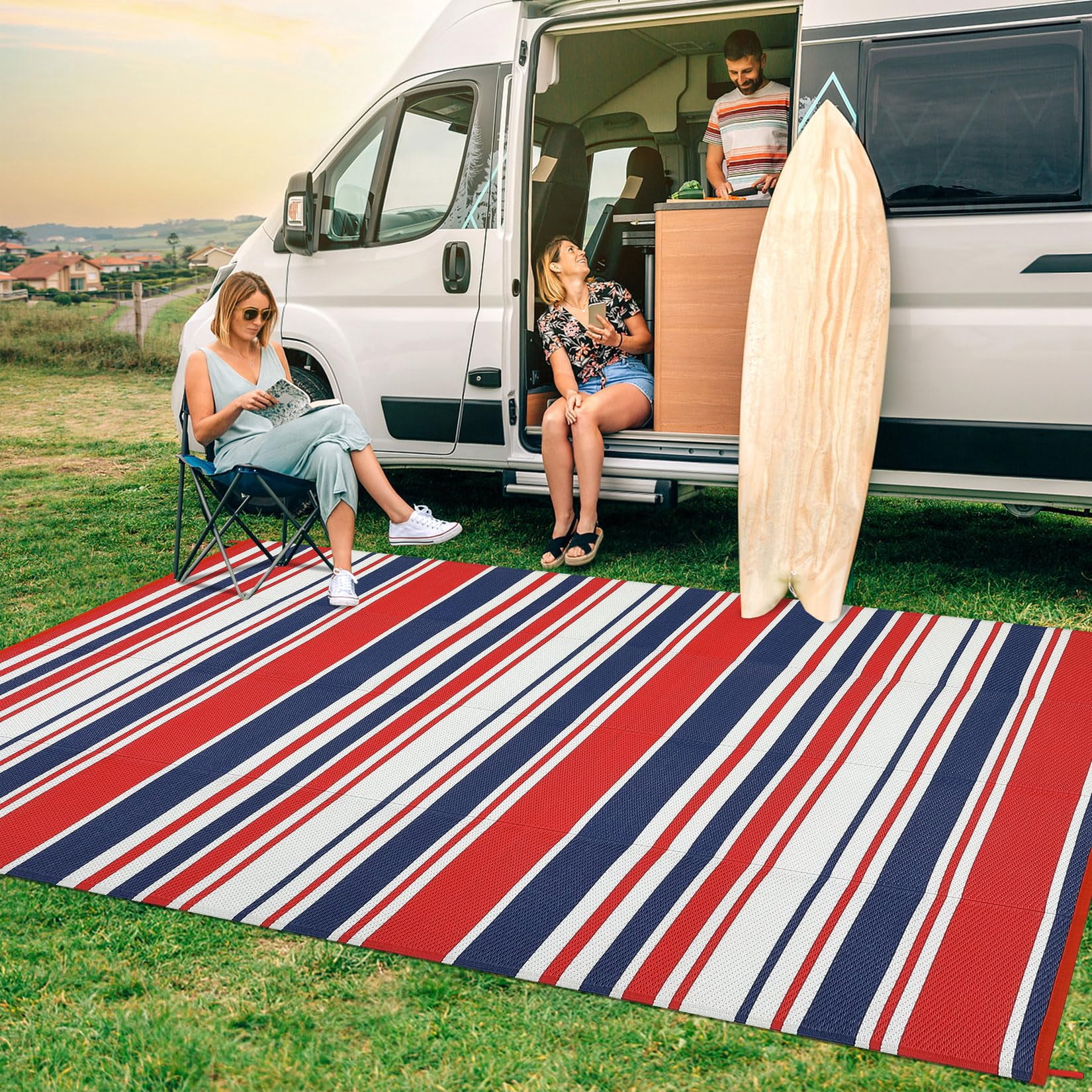 Danolapsi Outdoor Rug Mat for Patio,8x10 Plastic Straw Rug,Waterproof Plastic Straw Mats,Modern Striped Outdoor Camping Rugs for Patio,RV,Porch, Deck,Backyard,Balcony,Camping,Trailer