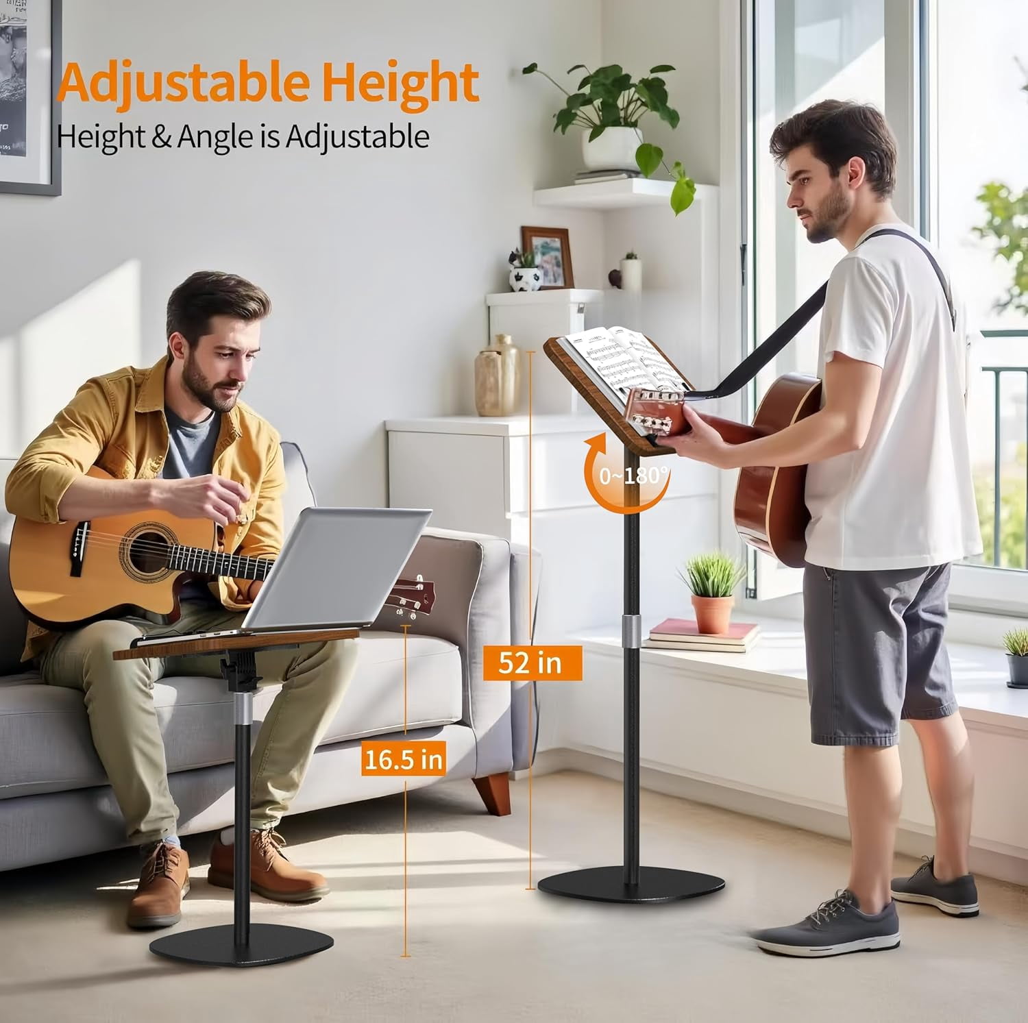 2-in-1 Dual-Use Music Stand & Tabletop Stand, Heavy Duty Wooden Music Stand for Sheet Music, Adjustable Height & Angle, With Page Paper Clip, Ideal for all musicians (Walnut Effect)