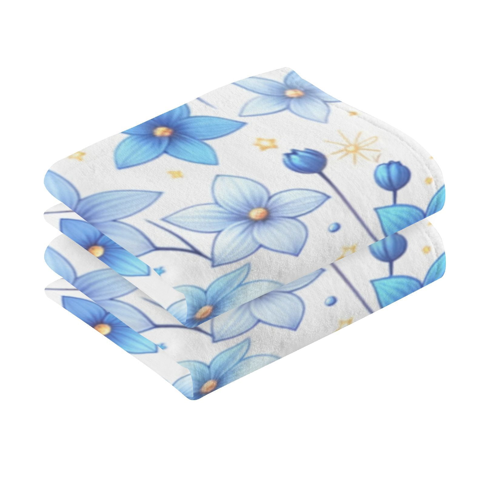 Cute Blue Flowers Hand Towels Cotton Bath Towels Large Face Towels Absorbent for Bathroom 2 Packs