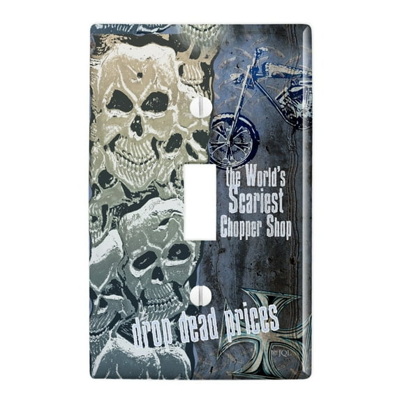 World's Scariest Chopper Shop Drop Dead Prices Biker Plastic Wall Decor Toggle Light Switch Plate Cover