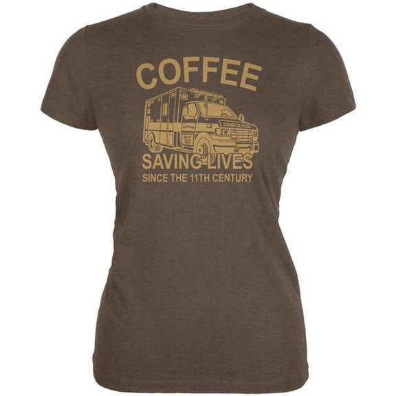 Coffee Ambulance Saving Lives Juniors Soft T Shirt Brown MD