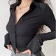 thumbnail image 2 of Blouses polo lapel single-breasted flared Collar Solid sleeve shirt Five-color women's slim long-sleeve Casual Streetwear top, 2 of 5