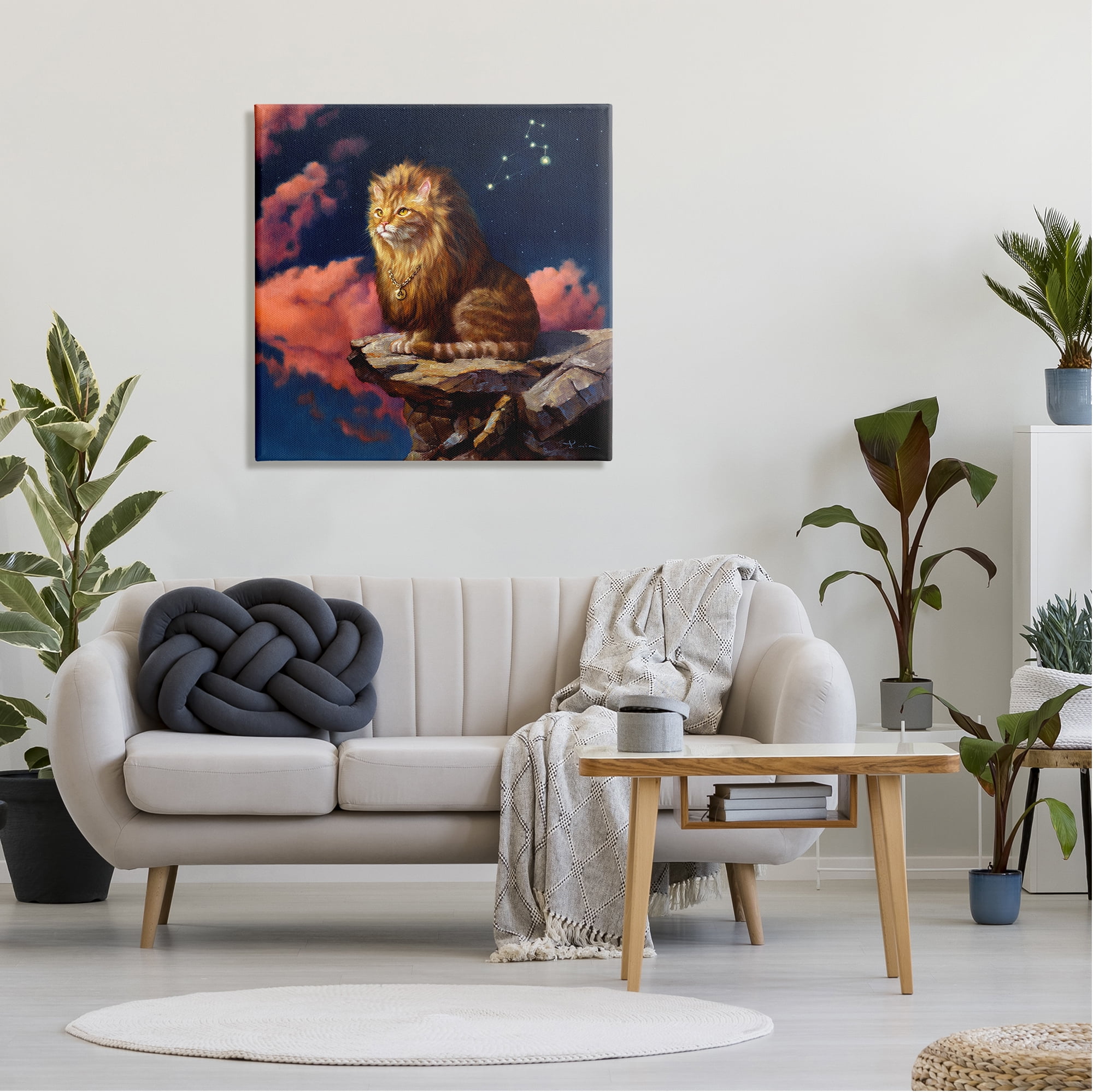 Stupell Industries Lion Cat Night Sky Constellation Leo Astrology Symbol Painting Gallery Wrapped Canvas Print Wall Art, Design by Lucia Heffernan