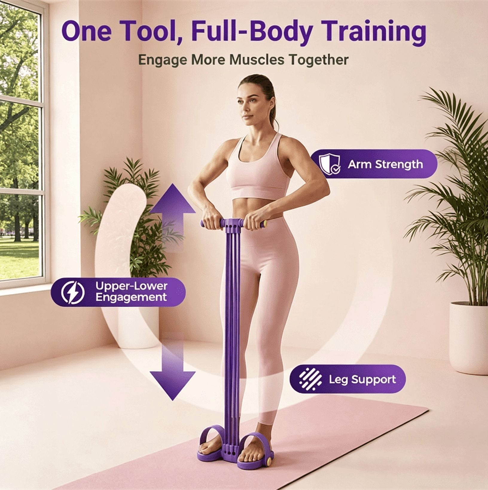 Pedal Resistance Bands with Handles, Upgrade 6-Tube Foot Pedal Resistance Band, Multifunction Tension Rope for Home Workout, Resistance Band for Arms, Legs, Abdomen, Waist Training
