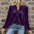 thumbnail image 6 of Mifsaly Velvet Blouses for Women 5 Buttons Pleated Velour Tops V-Neck Long Sleep Shirt Pullover Business Elegant T-Shirts Festival Party Fashion Top Purple XXL, 6 of 8