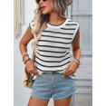 thumbnail image 6 of Women'S Ribbed Sweater Crew Neck Short Sleeve Loose Fit Stripe Knit Pullover Tops, 6 of 10