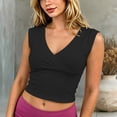 thumbnail image 2 of SNKSDGM Women Wrap V Neck Cap Sleeve Crop Tank Tops, Slim Solid Casual Summer Sleeveless Camisole Tees Black M, 2 of 4