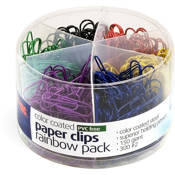 Officemate PVC Free Color Coated Clips, Assorted Colors, 450 per Tub (300 #2, 150 Giant) (97227)