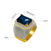 Mens Gold Plated Emerald Cut Simulated Sapphire Ring Wedding Band Super Big CZ Hip Hop Rings for Boys RA408 (Blue,Size 9)