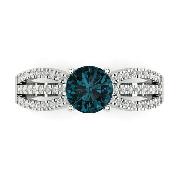 Solitaire with Accents Engagement Ring for Women - 1.27ct Natural London Blue Topaz in 14K White Gold Promise Ring