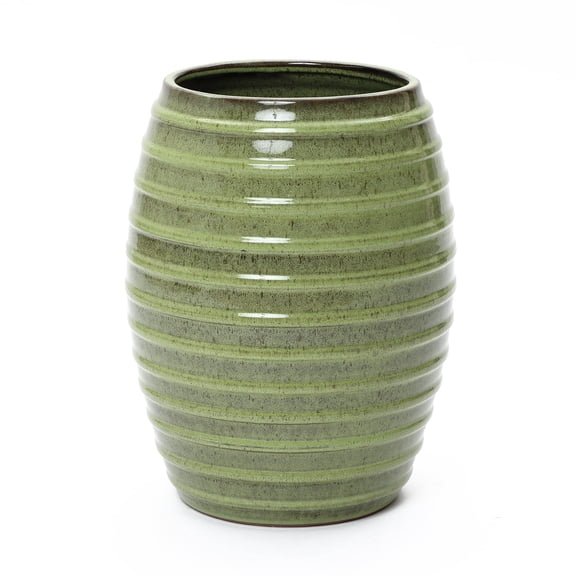 LuxenHome 17.5" Tall Ceramic Planter Pot for Indoor Outdoor Plants with Ribbed Texture, Large Garden Plant Pots with Drainage Hole, Green