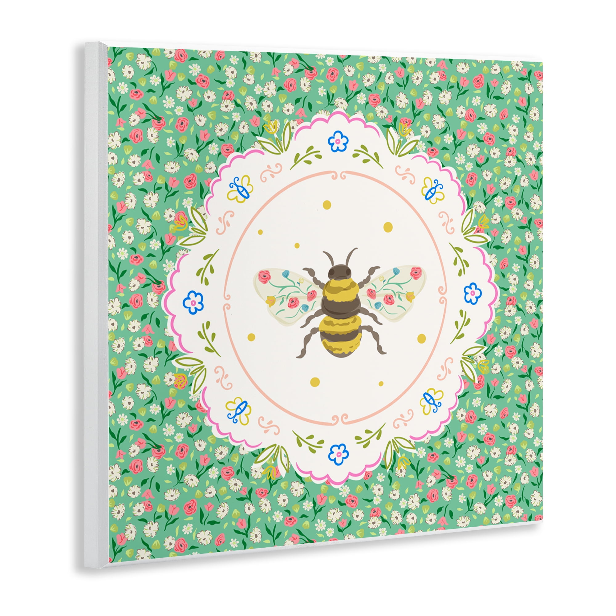 Spring Bee Delicate Florals Wall Plaque Art, design by Angela Steahling