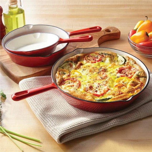 Cookpro 447 Cast Iron Enameled Skillet Cookware Set, Red