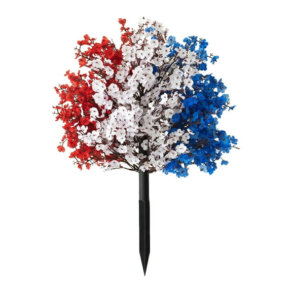 4th of July Artificial Cemetery Flowers Patriotic Artificial Flowers - Red White Blue Fake Greenery Shrubs Garden Stake for Independence Day/Memorial Day Outdoor Decor, Farmhouse Porch Clearance