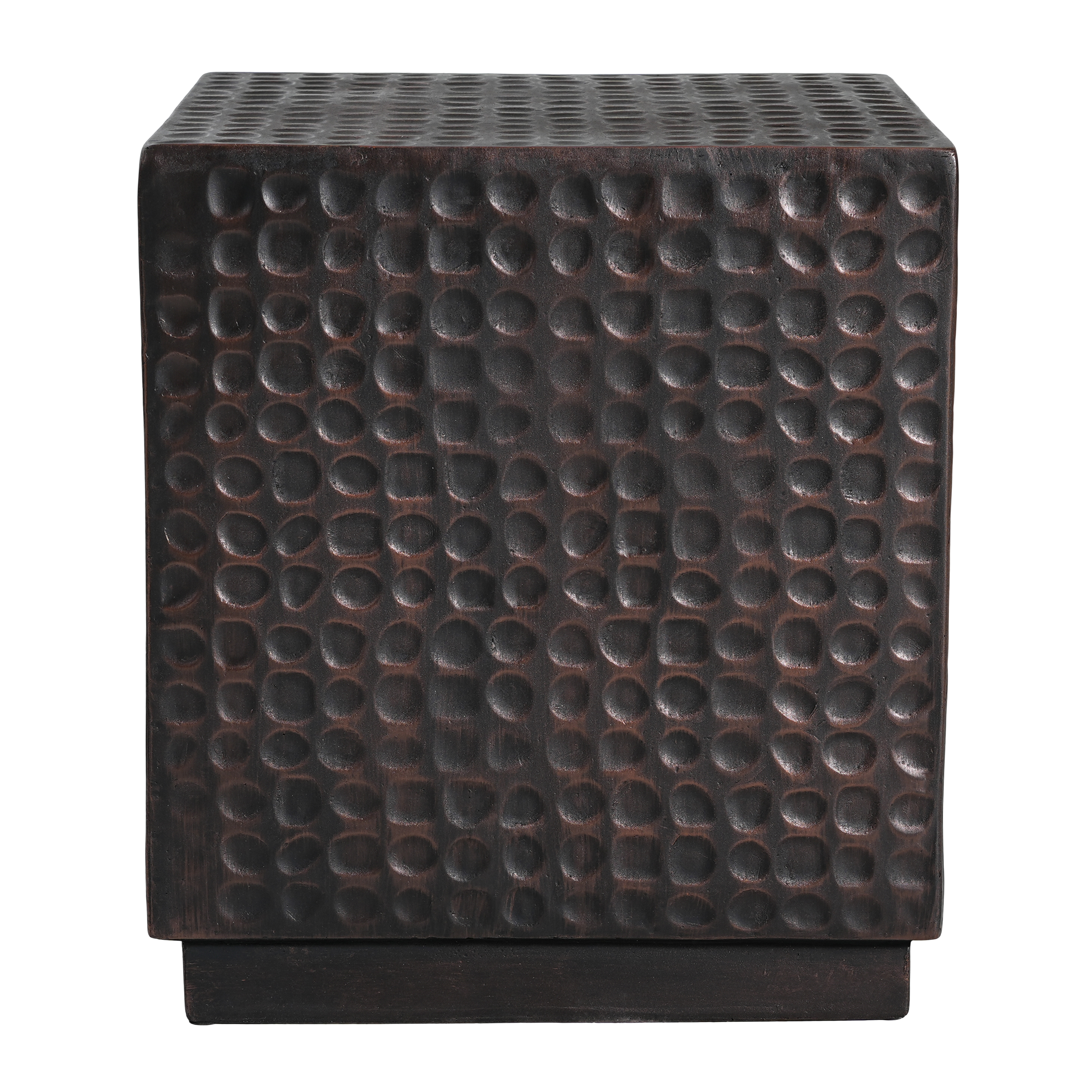 Cube Fluted Side Table, Outdoor Patio End Coffee Table for Garden Backyard, Antique Copper