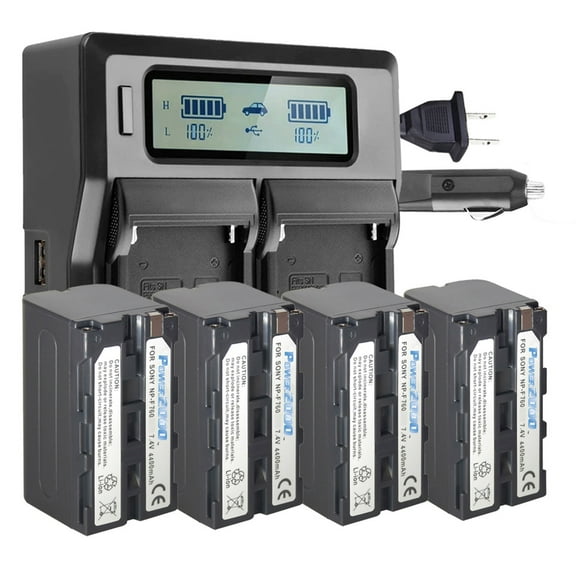 Power2000 4x Sony NP-F760 7.4V 4400mAh Lithium-Ion Battery with Dual Bay LCD Charger