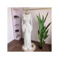 thumbnail image 2 of White Womens Long-Sleeved Round-Neck Ruched Wrap Mermaid Maxi Dress, 2 of 3