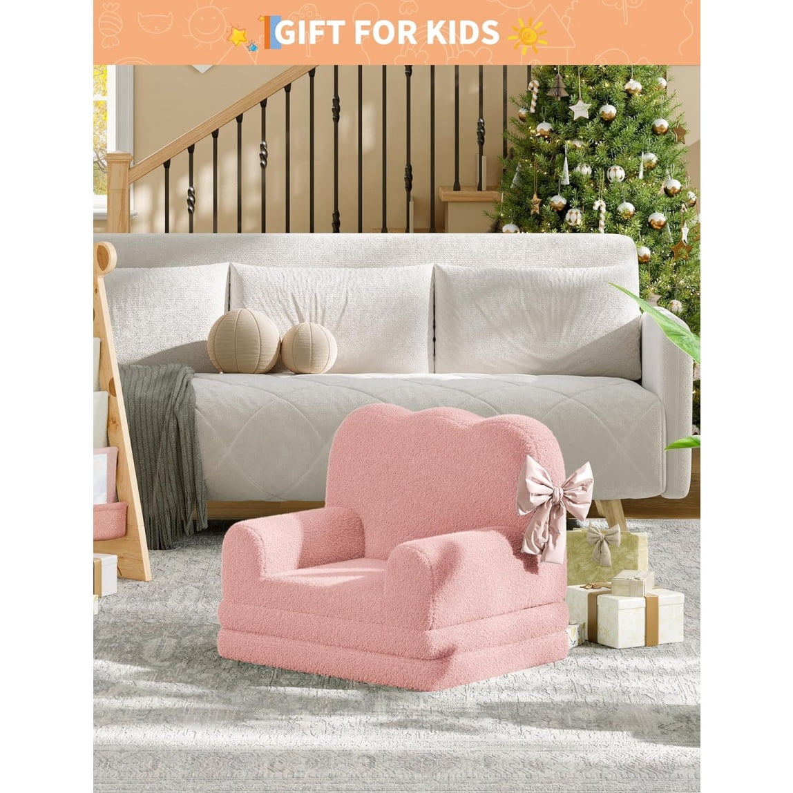 Home Kids Couch, 2-in-1 Convertible Toddler Sofa Chair, Soft Fold Out Couch Lounger for Kids, Comfy Children's Sofa Bed for Playroom