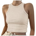 thumbnail image 1 of Gpoecd Camisoles à Col Rond pour Femmes Courtes Unies Sans Manches Blouse à Col Rond Camisole Ajustée pour Femmes Beige,P, 1 of 5