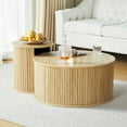 thumbnail image 7 of PHOYAL Round Coffee Table Sets 2 Pieces, Wood Fluted Coffee Table with Storage, Natural, 7 of 7