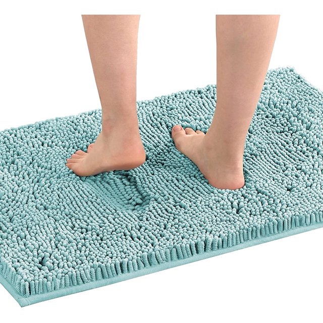 Alfombra de baño Alfombra de baño Alfombras de baño para baño Alfombras de baño antideslizantes Alfombra de chenilla extra gruesa 17 "x 24" Absorbente Suave Shaggy Lavable Secado rápido Alfombras de felpa para bañeras - NavyCanal Blue (con respaldo) 20 "x 32"