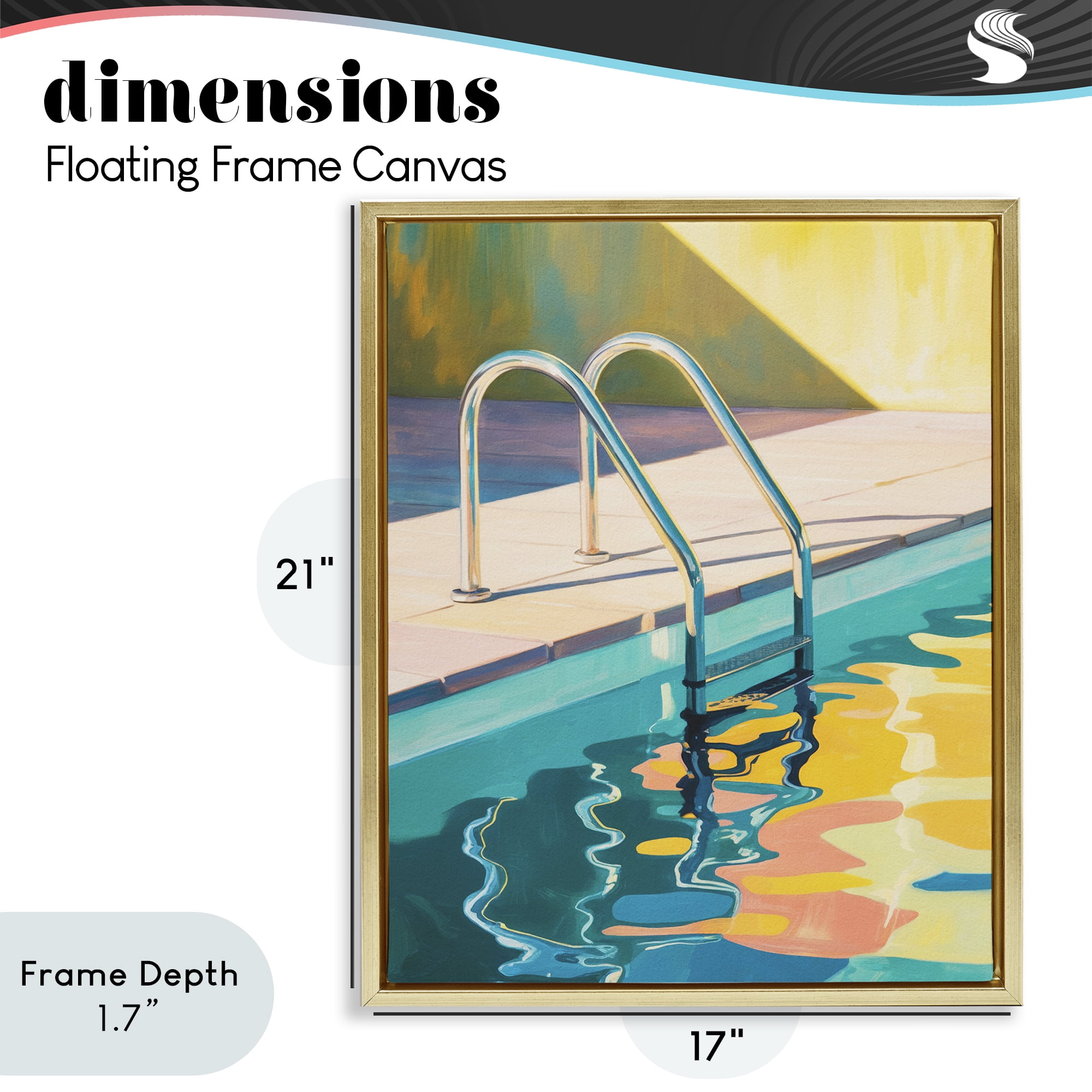 Stupell Industries Pool Ladder At Sunset Gold Framed Floater Canvas Wall Art, design by Andreas Magnusson