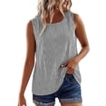 thumbnail image 3 of Women's Loose Fit Cotton Linen Striped Tank Top Sleeveless Round Neck Blouse Breathable Fabric for Spring Summer Layering and Date Nights, 3 of 7