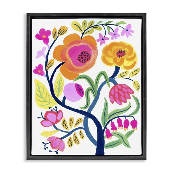 Stupell Industries Eclectic Blue Tree with Warm Flowers Black Floating Frame Canvas Art, 17 x 21, by Suzanne Allard
