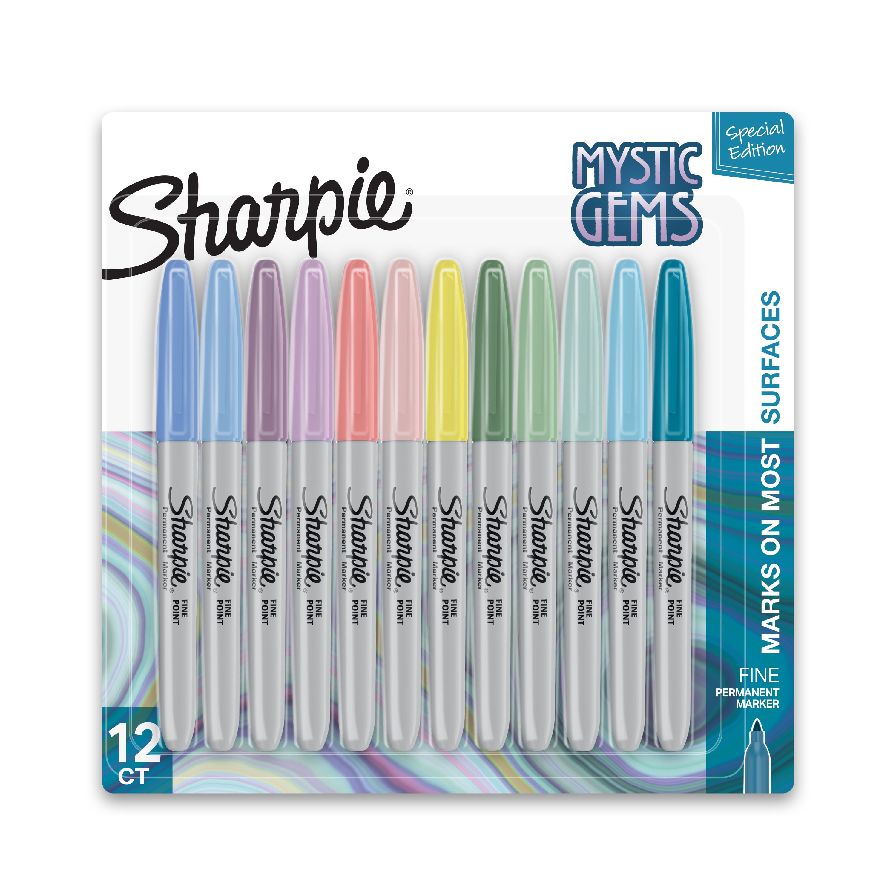Sharpie Permanent Markers, Mystic Gem Special Edition, Fine Point, Assorted Colors, 12 Count