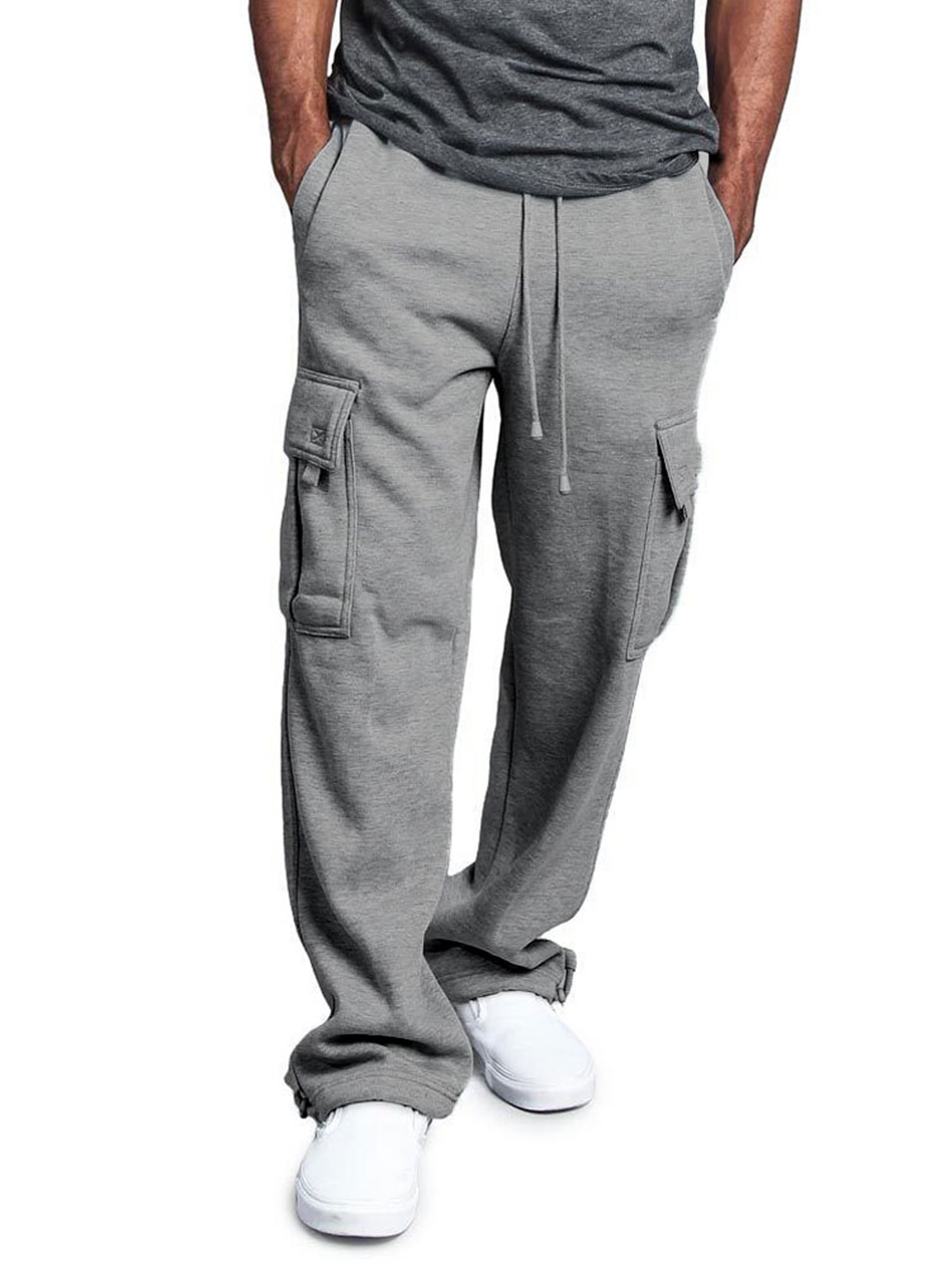 Agnes Urban Mens Cargo Sweatpants Open Bottom Straight Leg Casual Loose Fit Baggy Athletic Jogger Pants with Pockets