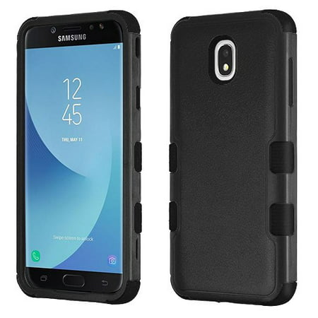Samsung Galaxy J7 (2018), J737, J7 V 2nd Gen, J7 Refine Phone Case Tuff Hybrid Shockproof Impact Rubber Dual Layer Hard Soft Protective Hard Case Cover Textured Black Phone