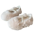 thumbnail image 3 of HAUXUN-GKids Fuzzy Shoes Girls Cotton Shoes 1-10 Years, Pearl Bow Non- Soft Sole Outdoor Warm Shoes, Autumn Winter -Lined Fuzzy Footwear(Beige,13), 3 of 8