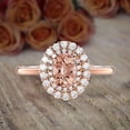 thumbnail image 3 of Double Halo 1.50 carat Real Morganite and Moissanite Engagement Ring Sterling Silver with 18k Gold Plating, 3 of 5