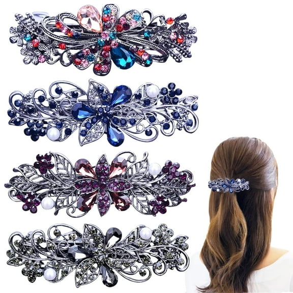 4 pieces of women's hair clips, flower crystal rhinestone hair clips, pearl spring hair clip accessories, women's fashionable ponytail clips, gifts for daily wear