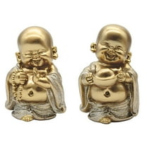 FC Design 2-PC Miniature Maitreya Buddha in Gold and Silver 4"H Figurine Set Statue Sculpture Ornament Decoration Home/Room Decor and Unique Gift Ideas for Housewarming, Holidays and Birthdays
