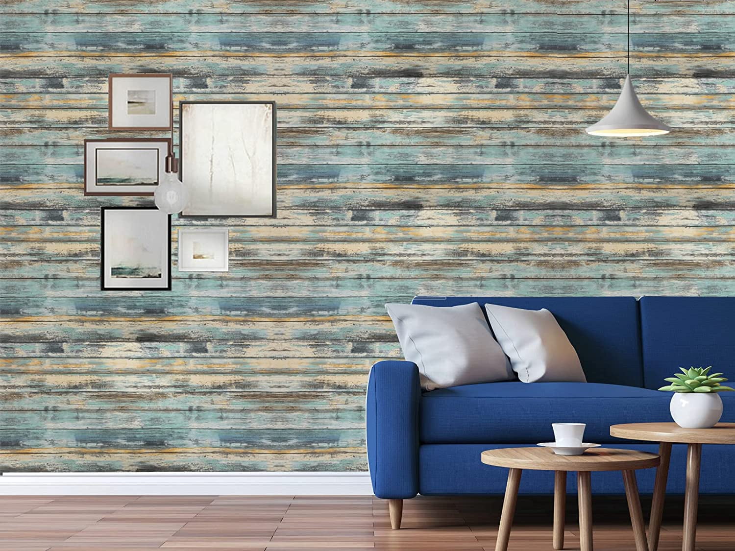 Wood Contact Paper - 15.7"x236" Self-Adhesive and Removable Wood Wallpaper Peel and Stick - Blue Distressed Wood Grain Contact Paper for Cabinets - Waterproof Stick on Wall Paper