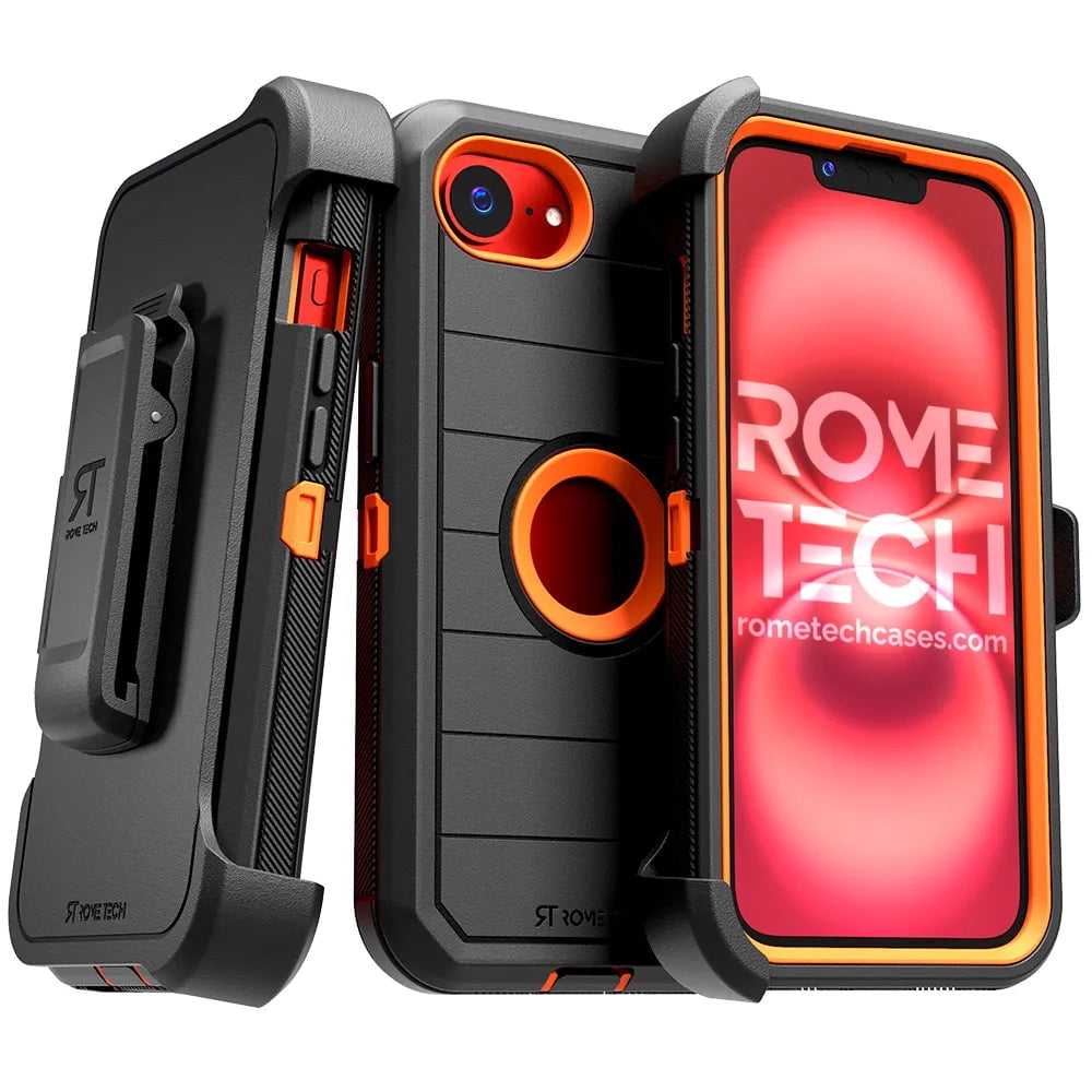 Defender Case for iPhone 17e/16e with Belt Clip, Kickstand, Dual-Layer, Black/Orange
