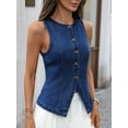 thumbnail image 4 of Denim Vest for Women Sleeveless Strechy Jean Vest Top Button Down Crewneck Casual Summer Western Waistcoat XL, 4 of 8