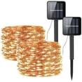 thumbnail image 1 of Juego de 2 luces solares de cadena de 10 m y 100 LED, IP65, impermeables, 8 modos de iluminación, alambre de cobre para jardín, exteriores, fiestas, bodas, patios y Navidad, 1 of 5