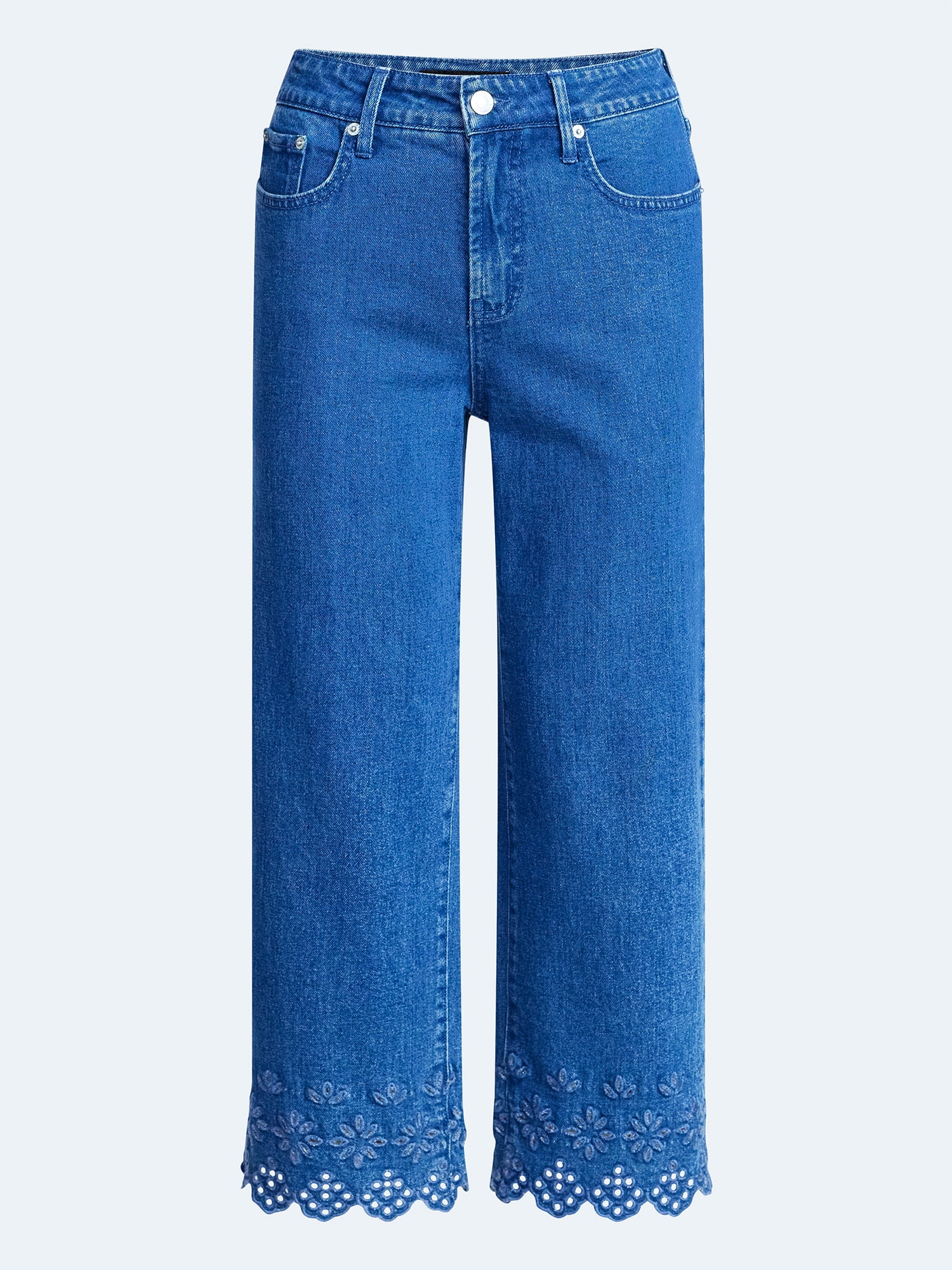 Free Assembly Women's and Women's Plus Embroidered Eyelet Cropped Jeans, 28" Inseam, Sizes 0-26 Plus