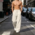 thumbnail image 2 of Hurxie Mens Baggy Sweatpants Casual Pants Elastic Drawstring Waist with Pockets Loose Fit Wide Leg Joggers Khaki,5XL, 2 of 7