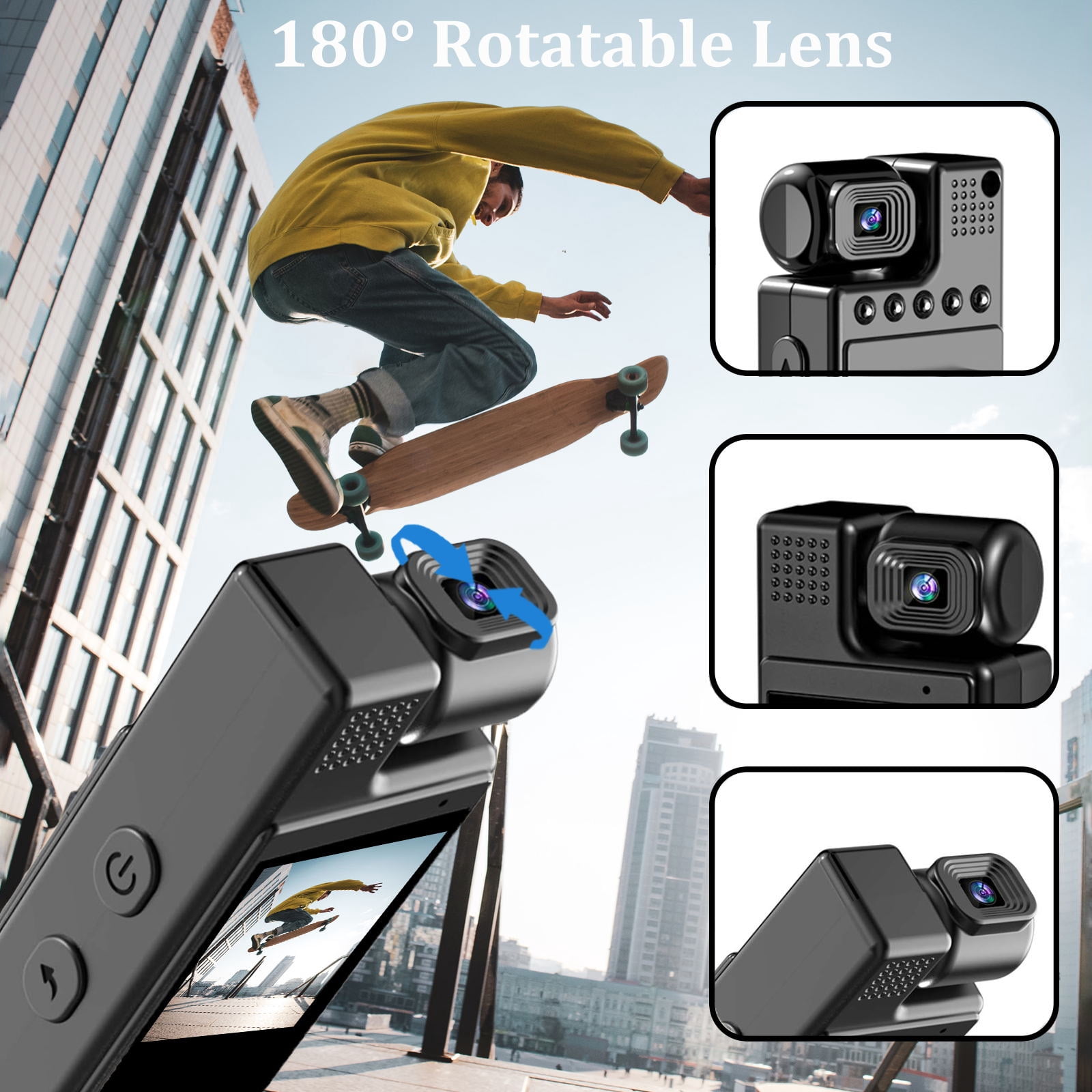 Body 4K UHD Camera With Audio And Video Recording 180Lens Rotatable 6 Hour Battery Life Video Camera With 1.3in TFT Screen Motion Detection For Daily