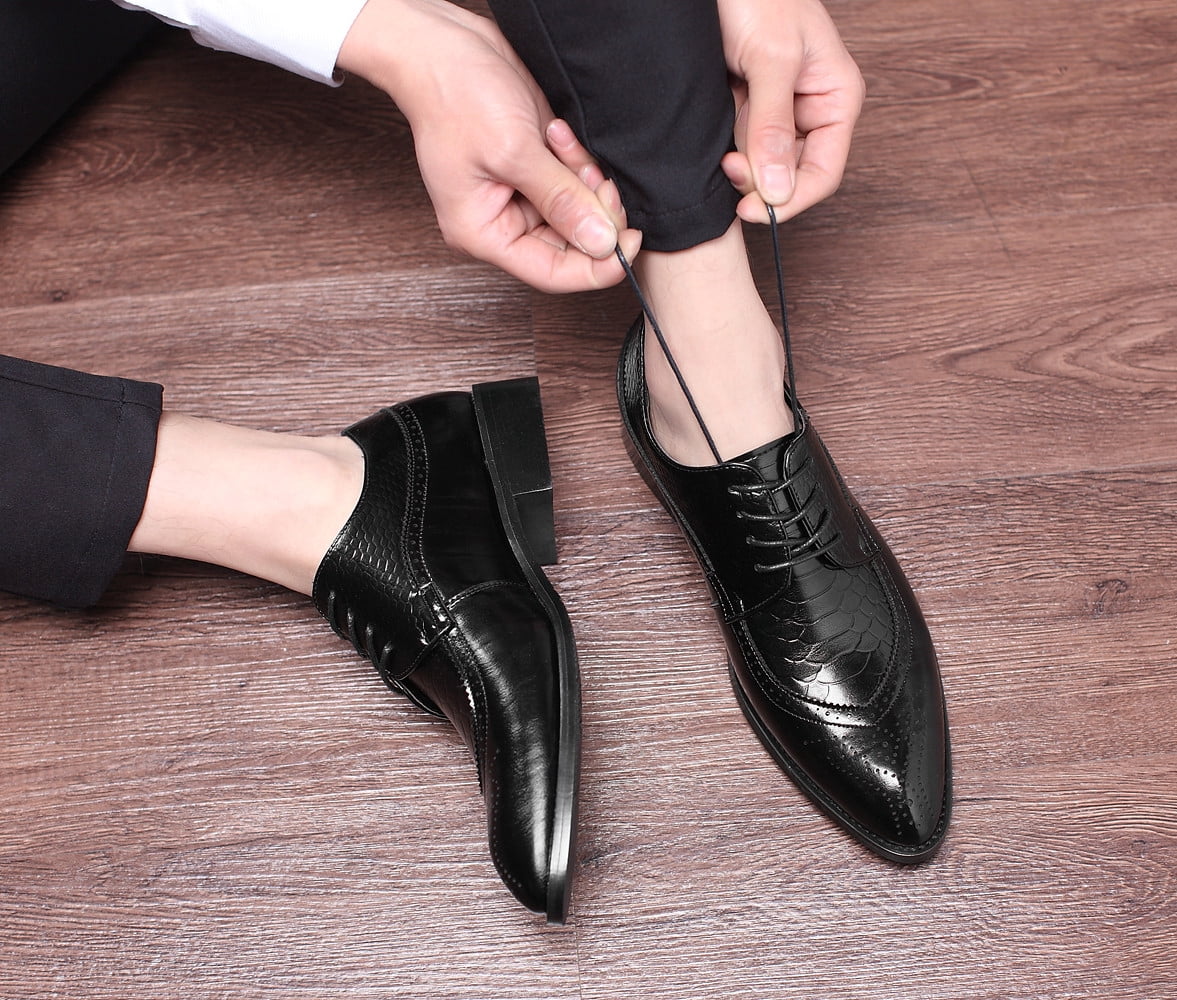 Santimon Men Derby Crocodile Pattern Pointed Toe Shoes Lace  display picture 2
