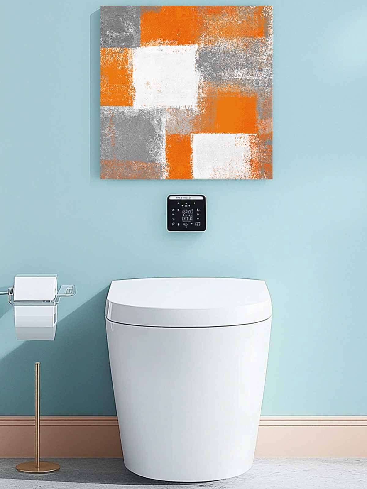 Orange Grey Abstract Art Canvas Wall Art, White Graffiti Retro Gradient Framed Wall Decor Modern Artwork Prints Painting for Living Room, Bedroom, Kitchen & Cafe Decor 16x16 Inch