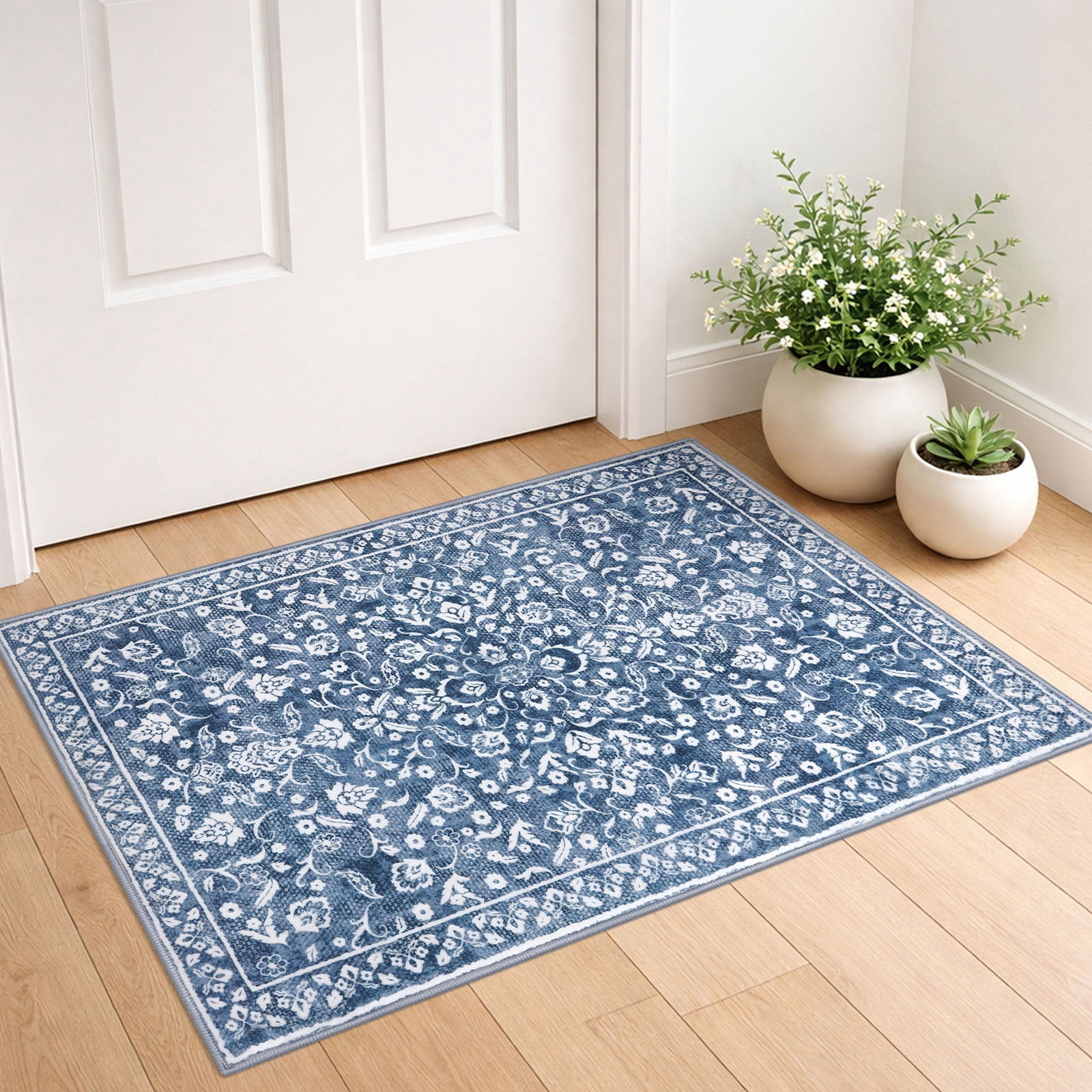 GLATTICE 2x3 Small Area Rugs Washable 2x3 Blue Throw Rugs Front Door Mat Entrance Doormat Non Slip Rubber Backed Entryway Rug for Entry Kitchen Bedroom, Blue