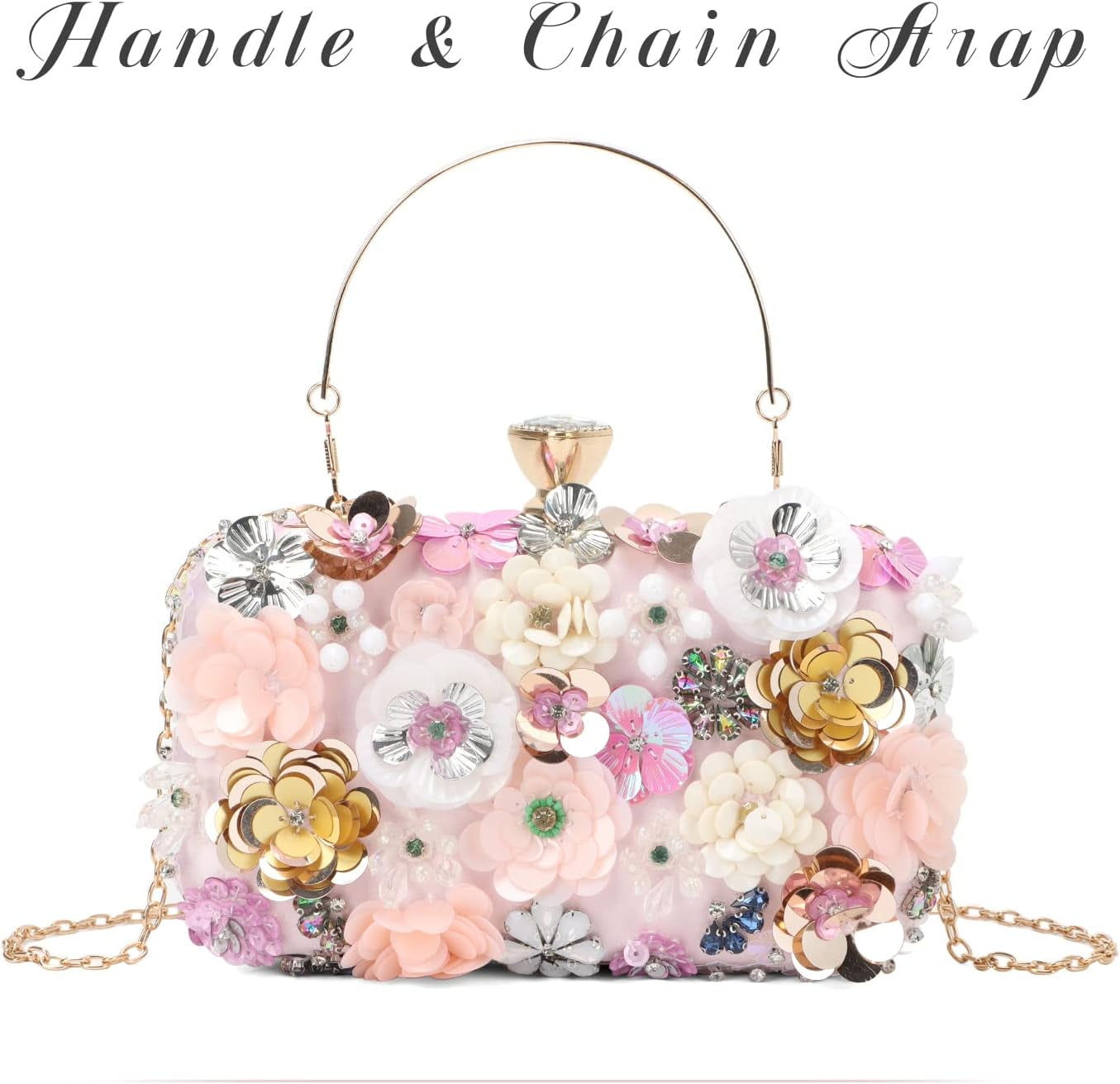 3D Flower Clutch Purses for Women Gold Formal Wedding Party Evening Bags Chain Floral Shoulder bag
